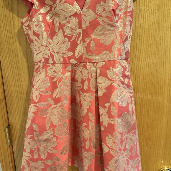 Women's Pink Gold Metallic Jacquard Fit & Flare Dress - Picture 2 of 5